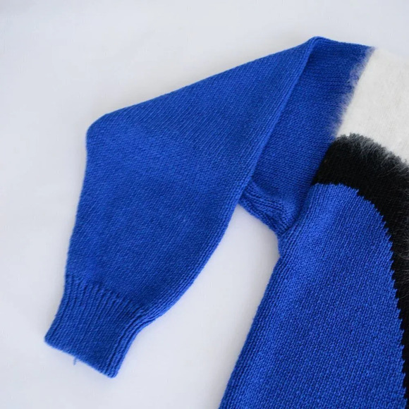 Vintage Franco  Valeru Blue Cream Black Knit Crew Neck Sweater Size Small - Picture 8 of 11